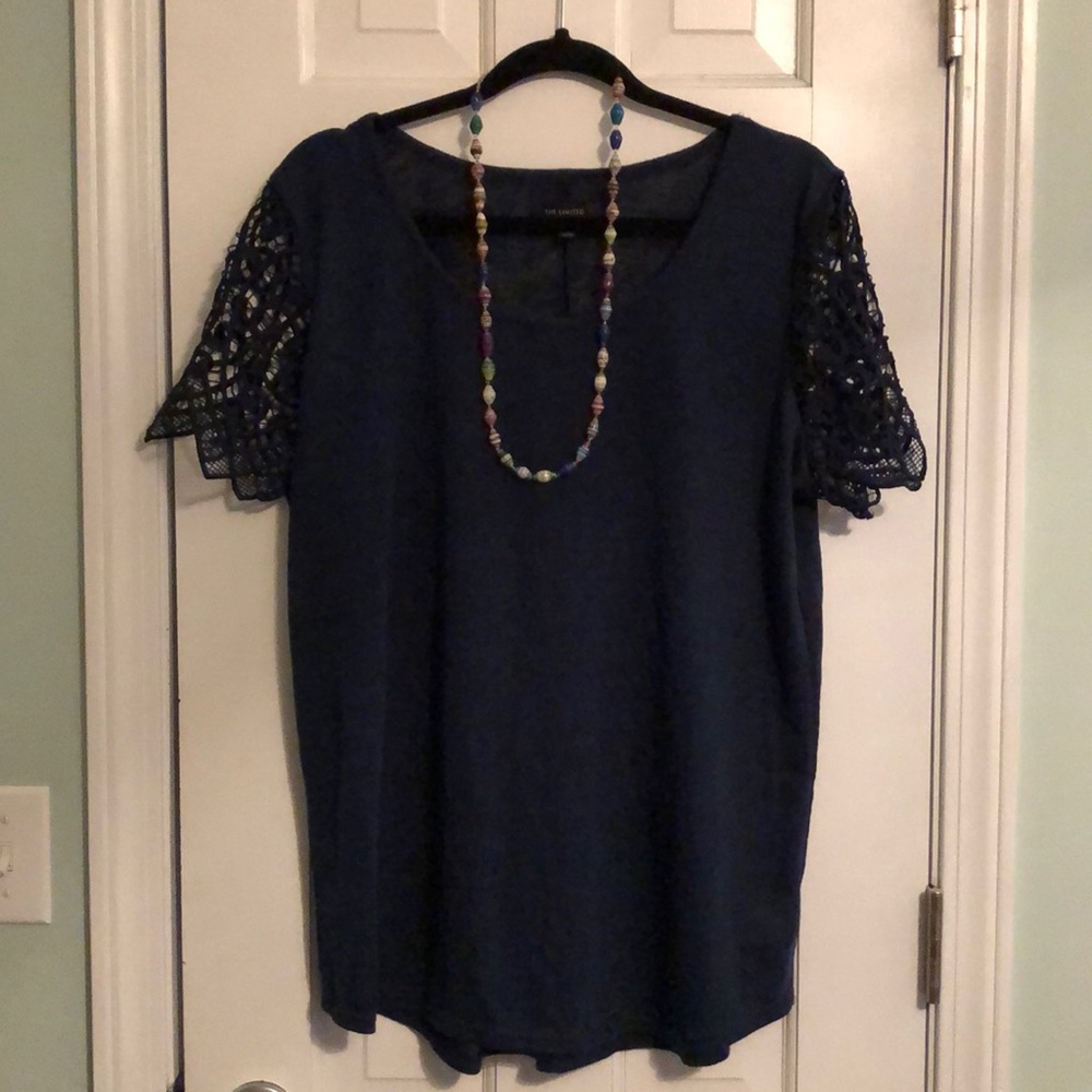 Navy blue knit and lace Limited shirt.